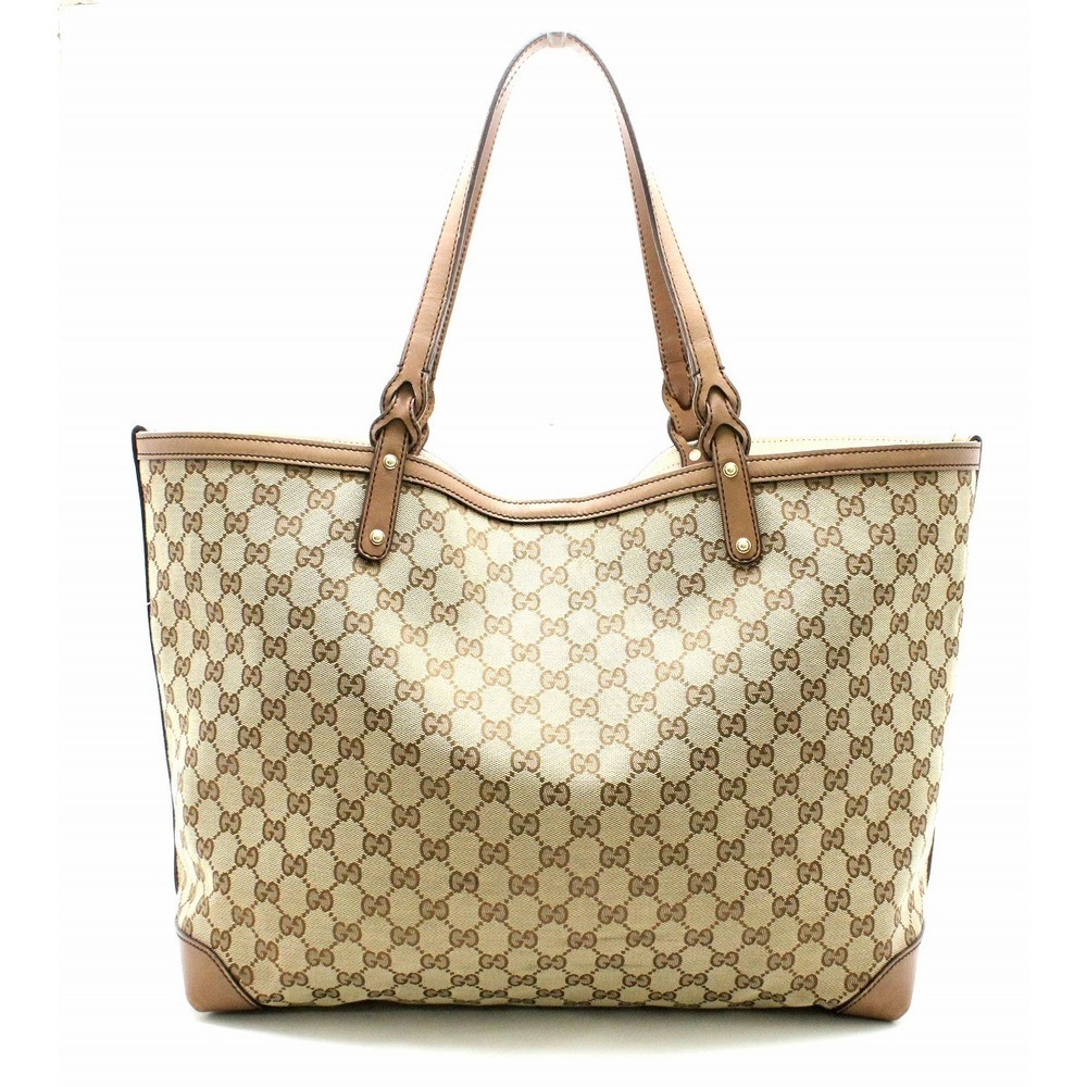 Gucci GG Large Leather Shoulder Tote Bag Khaki